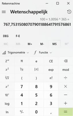 Windows rekenmachine tot de macht van berekening